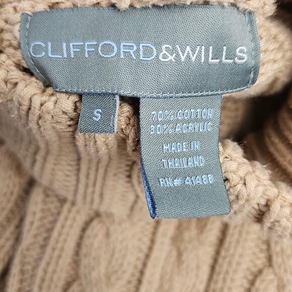 taupe cable funnel sweater Small  neutral classic modest bulky normcore - Picture 7 of 8